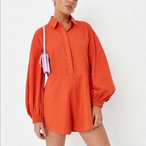 Misguided Petite Puff SLV Collared Playsuit